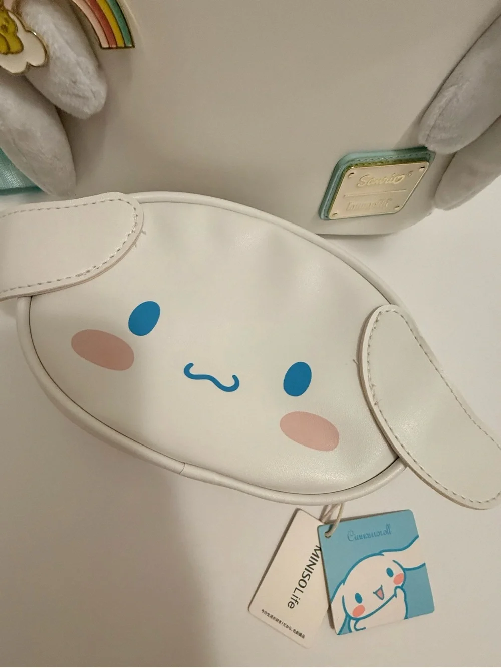 Sanrio White Plush Mini Backpack with Miniso matching pouch